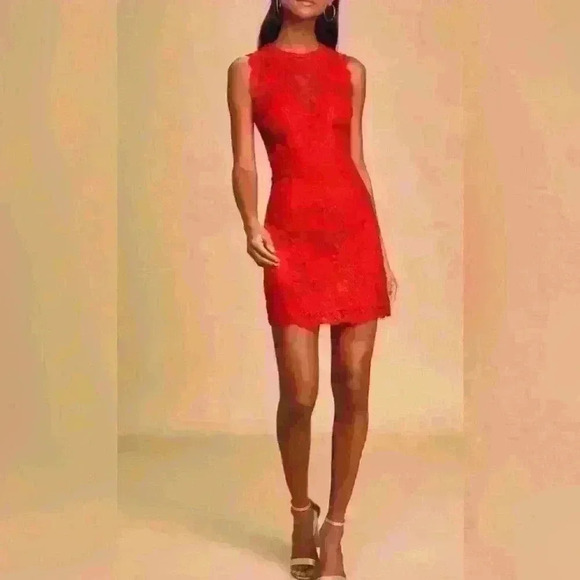 NWT Until We Meet Again Red Lace Embroidered Mini Dress Size Small - Picture 1 of 15